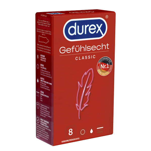 Durex «Gefühlsecht Classic» 8 hauchzarte Markenkondome mit Easy-On™-Passform