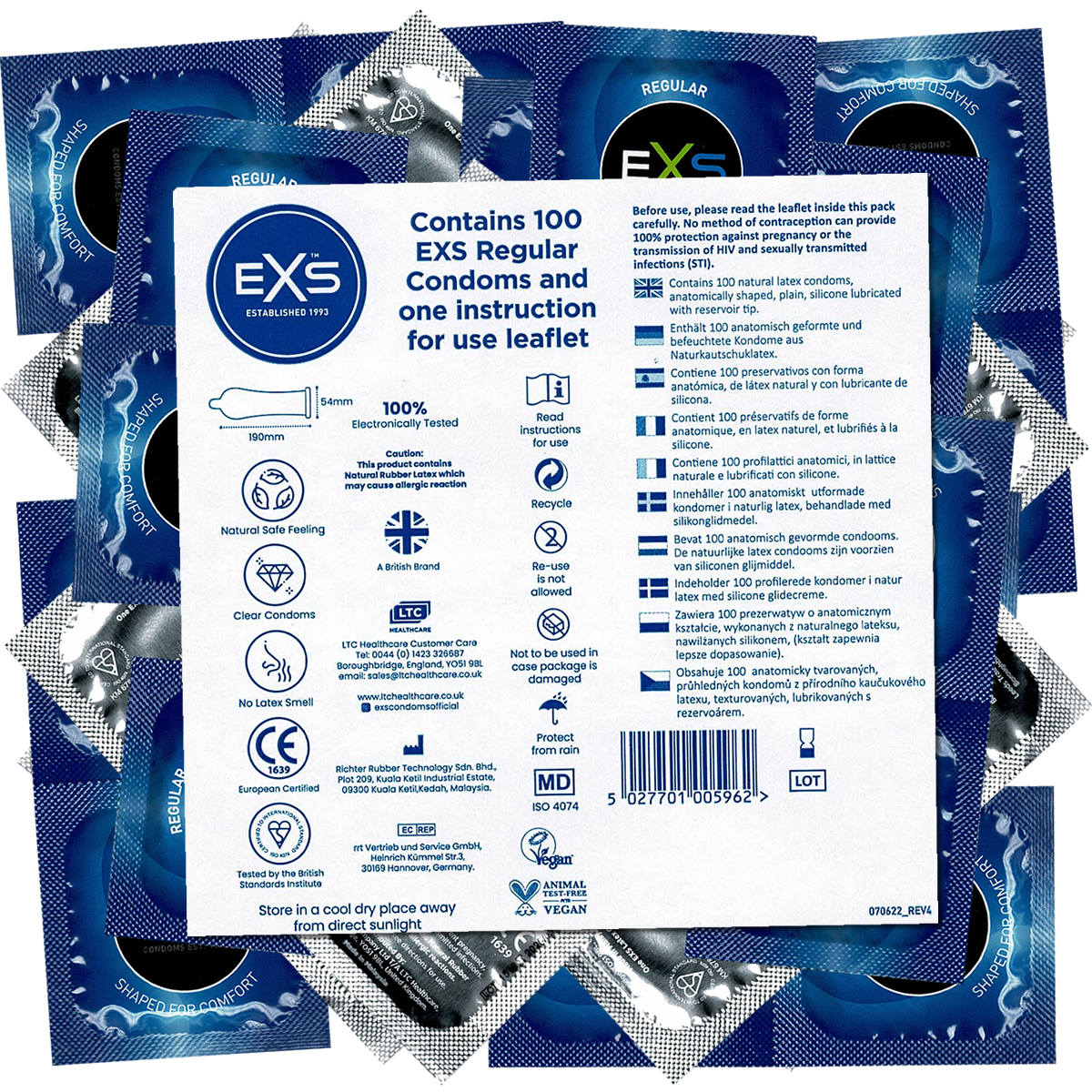 EXS Vorratsbeutel «Regular» 100 Kondome mit 65mm-Kopfteil