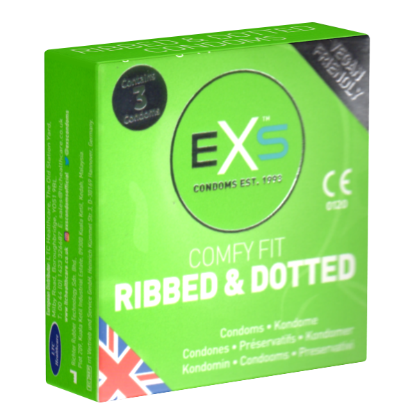 EXS Kleinpackung «Ribbed & Dotted» 3 stimulierende Kondome mit 3-in-1-Effekt