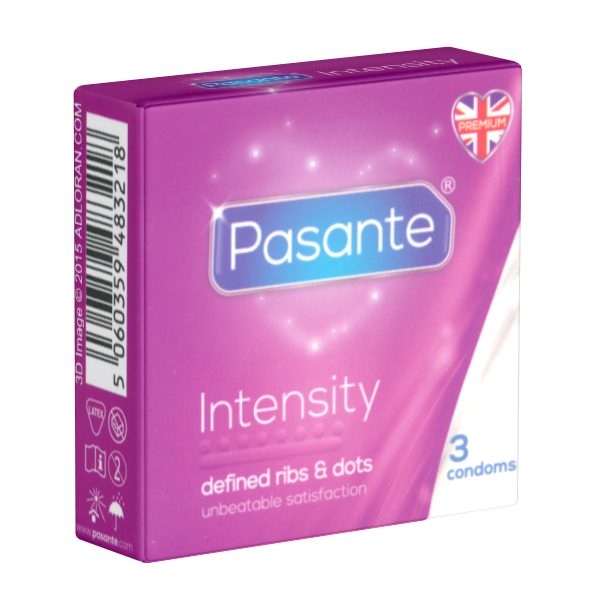 Pasante «Intensity»(Ribs & Dots) 3 erregungsintensive Kondome mit Rillen und Noppen