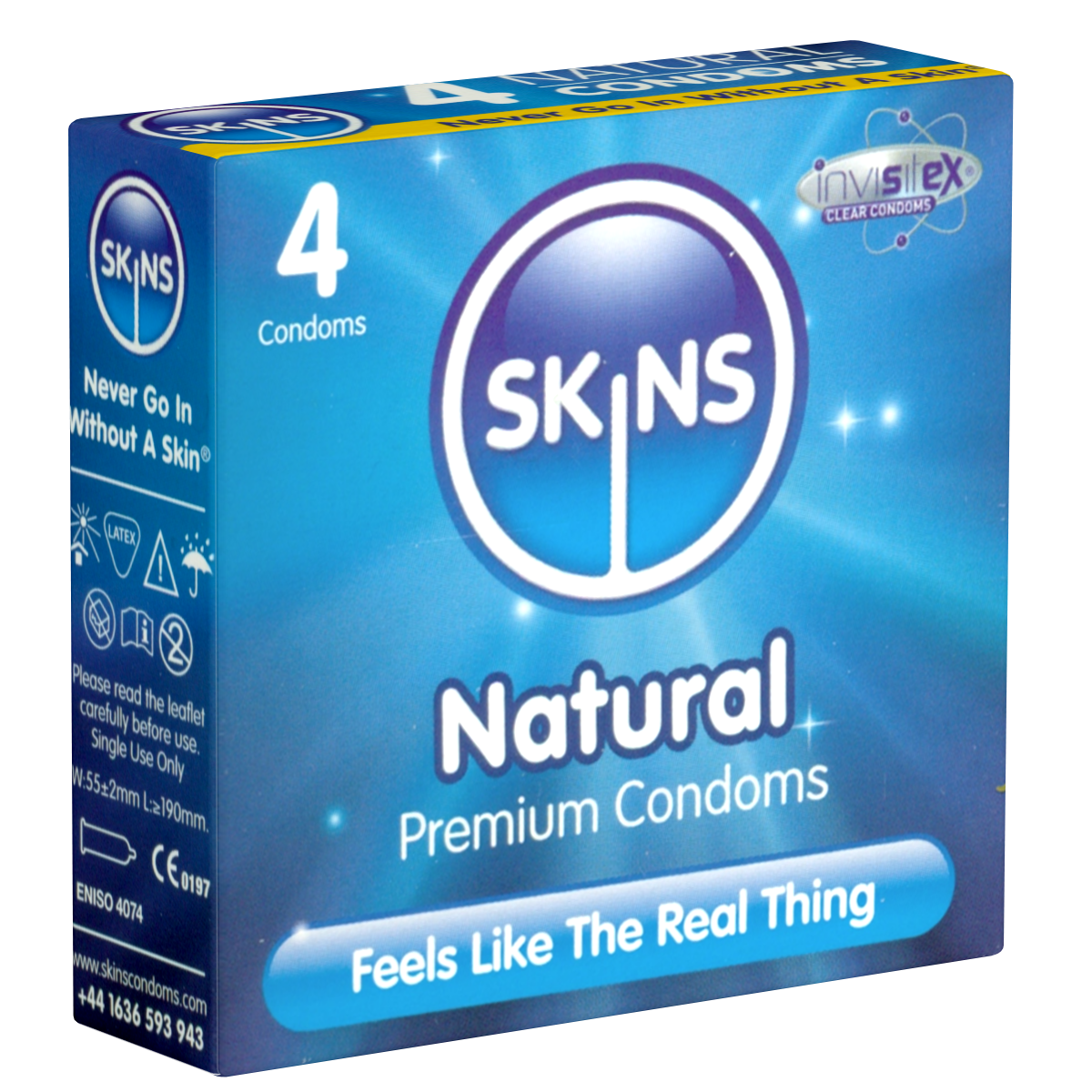 Skins «Natural» 4 natürliche Kondome aus kristallklarem Latex - ohne Latexgeruch