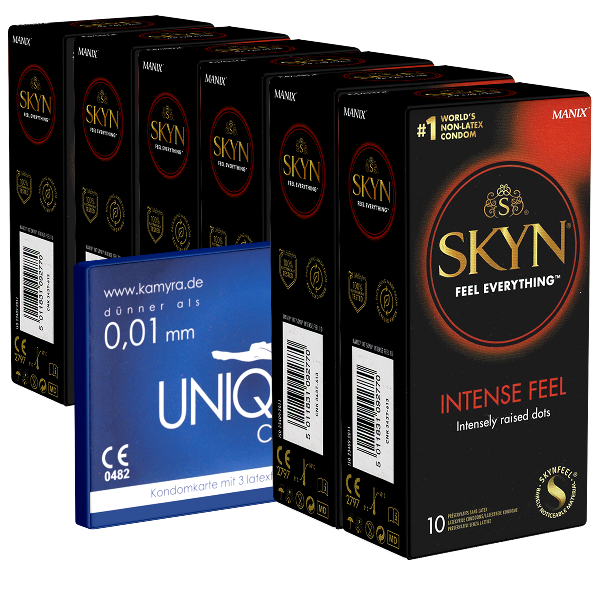 SKYN «Intense» Vorteilspack - 60 (6x10) latexfreie Kondome + 1x Kamyra Unique Pull gratis!