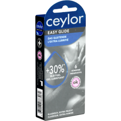 Ceylor «Easy Glide» 6 extra feuchte Kondome mit 30% mehr Gleitmittel, verpackt im hygienischen Dösli