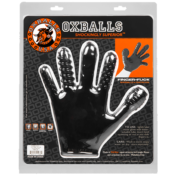 Oxballs «Finger Fuck» black glove with stimulating effects for the perfect hand job