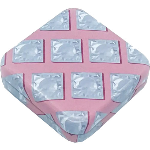 Kondombox aus Weißblech, Rosa mit Motiv «Kondome»