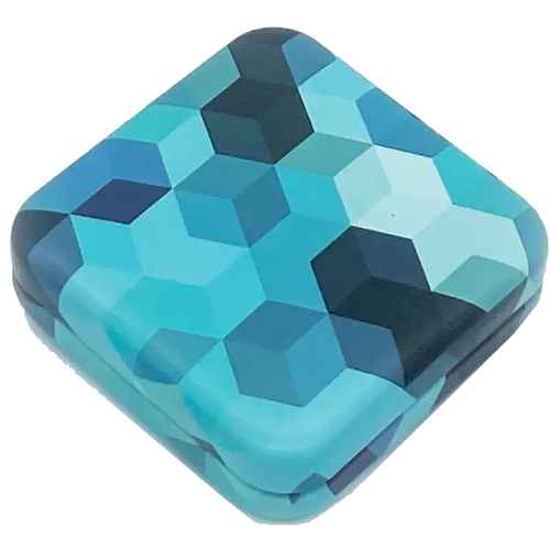 Condom box / tin box, blue with motif «Dice» 