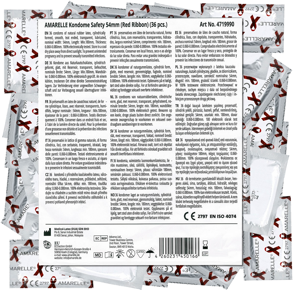Amarelle «Safety» 54 mm (Red Ribbon) 36 Kondome für alle Gelegenheiten, Vorratstüte