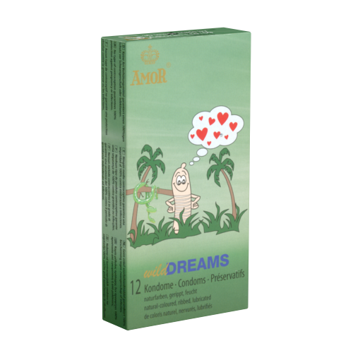 Amor «Wild Dreams» 12 ribbed condoms for stimulation with every stroke, maxi pack