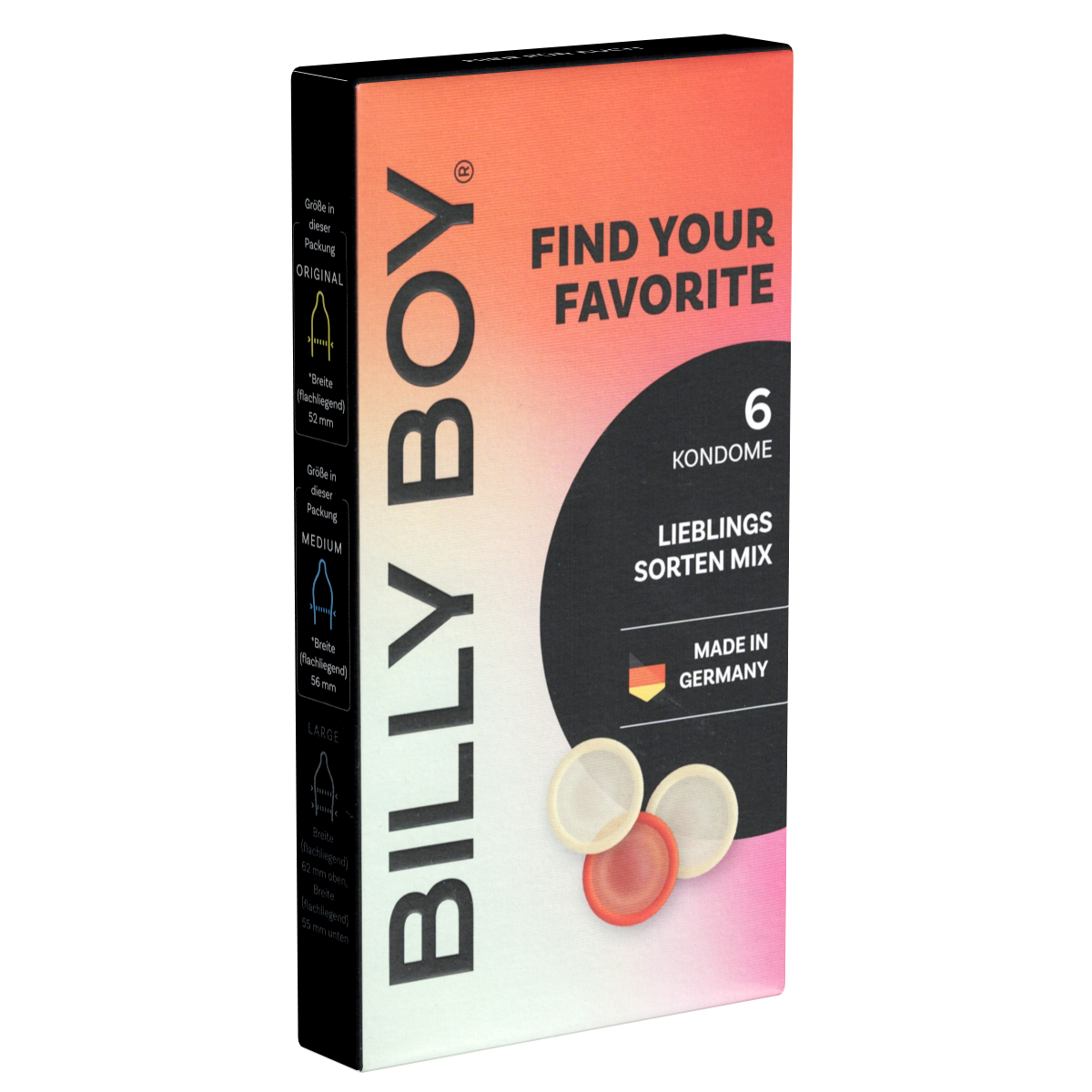 Billy Boy «Find Your Favourite» Lieblings-Sorten-Mix, 6 Kondome im Sortiment, transparente und farbige