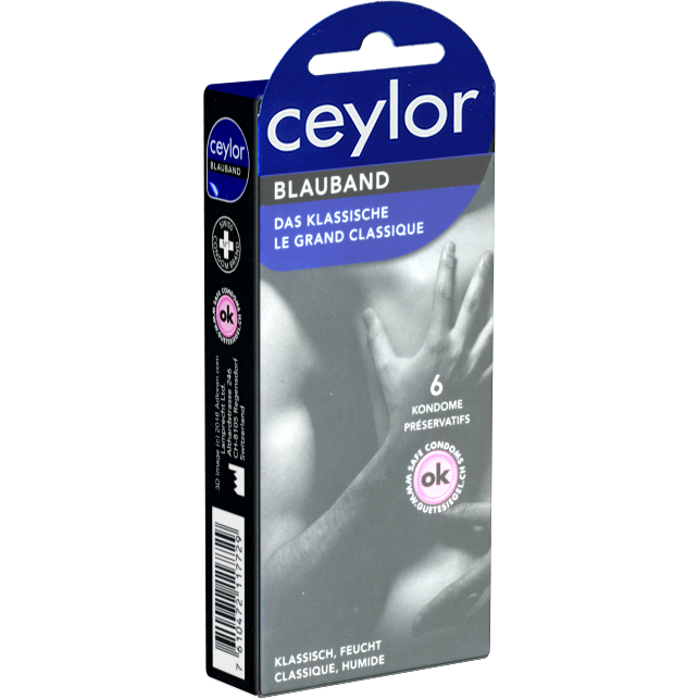 Ceylor «Blauband» 6 skin friendly condoms with cream lubricant, hygienically sealed in condom pods