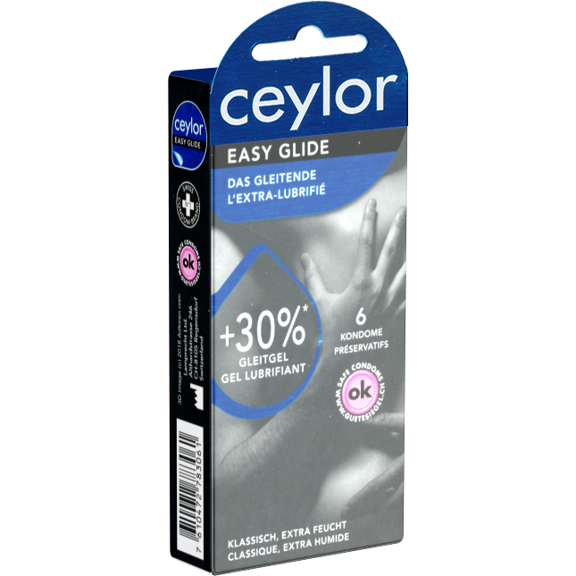 Ceylor «Easy Glide» 6 extra feuchte Kondome mit 30% mehr Gleitmittel, verpackt im hygienischen Dösli