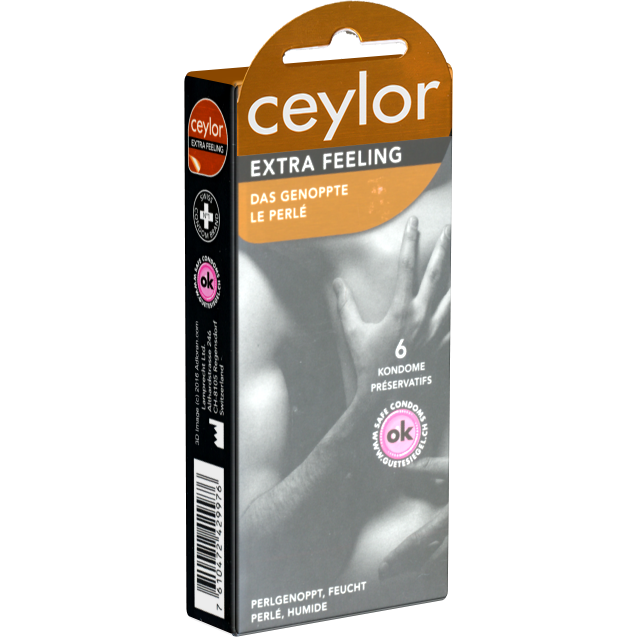 Ceylor «Extra Feeling» 6 Schweizer Noppenkondome, verpackt im hygienischen Dösli