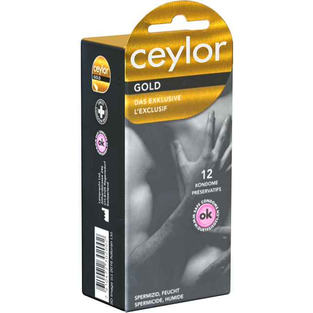 Ceylor «Gold» 12 Kondome mit spermizider Beschichtung, verpackt im hygienischen Dösli