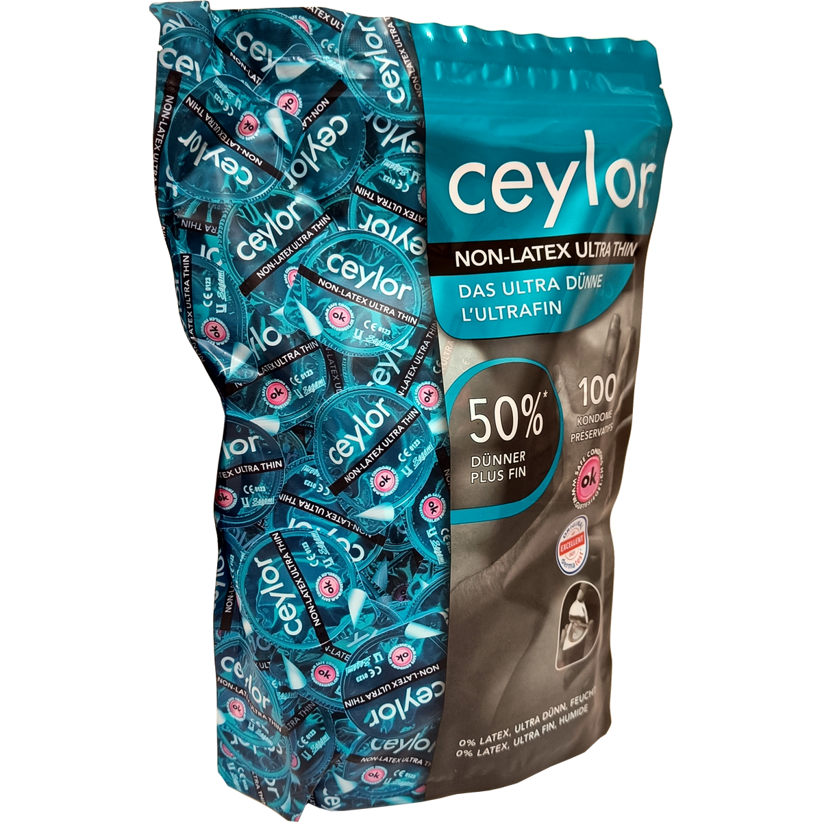 Ceylor «Non-Latex Ultra Thin» 100 ultra thin, latex free condoms for allergics (50% thinner), hygienically sealed in condom pods