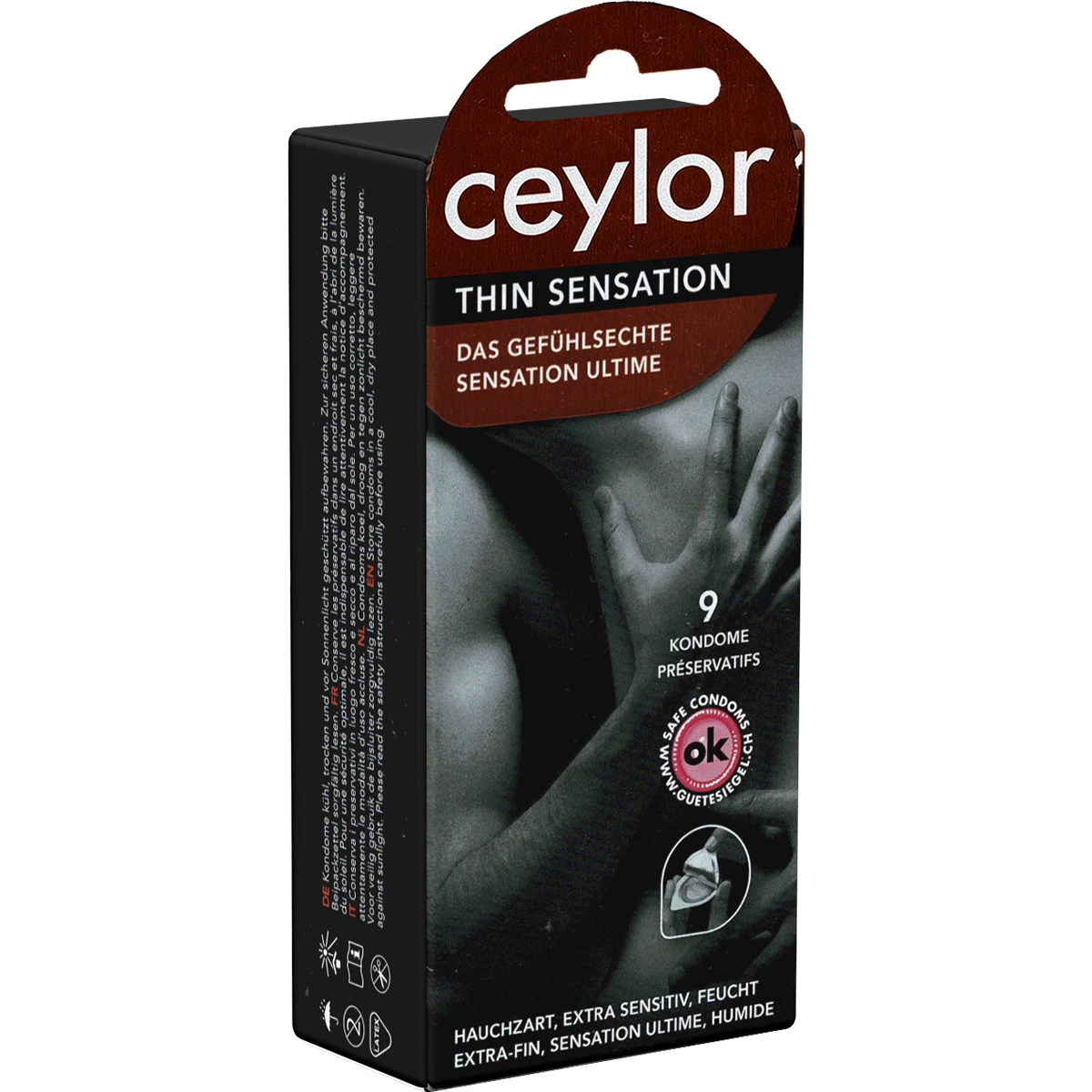 Ceylor «Thin Sensation» 9 extra thin condoms, hygienically sealed in condom pods