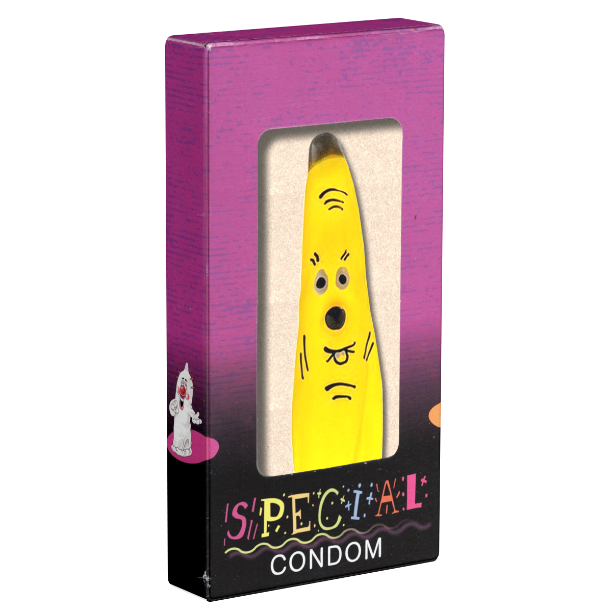 XL novelty condom with figure «Banana», 1 piece, hand-painted