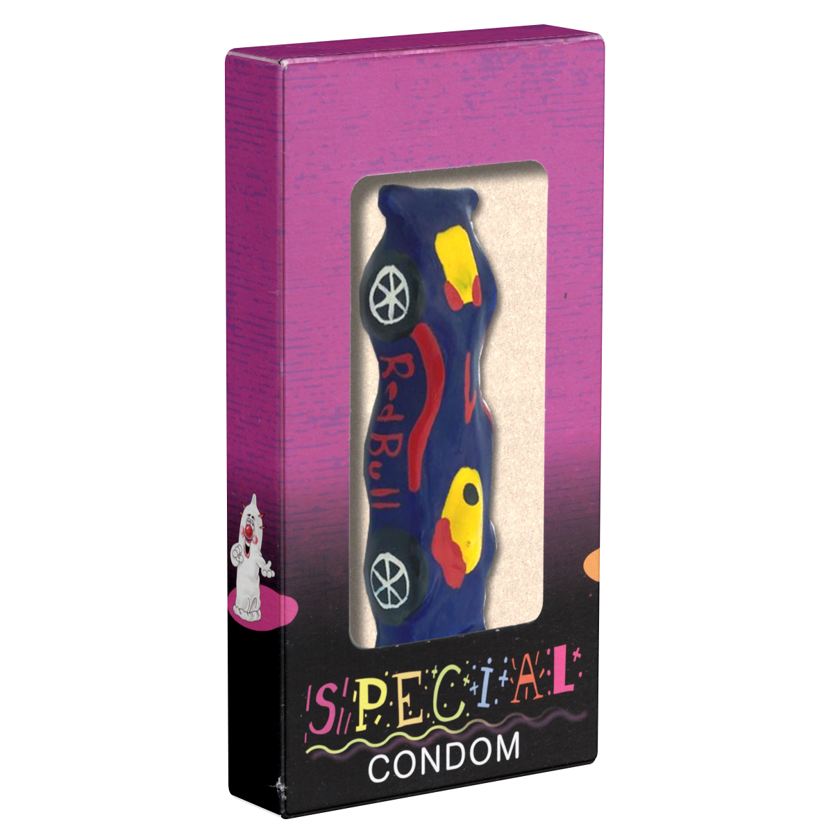 XL novelty condom with figure «Racing Car (blue)», 1 piece, hand-painted