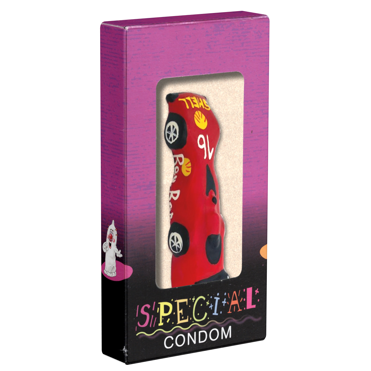 XL novelty condom with figure «Racing Car (red)», 1 piece, hand-painted