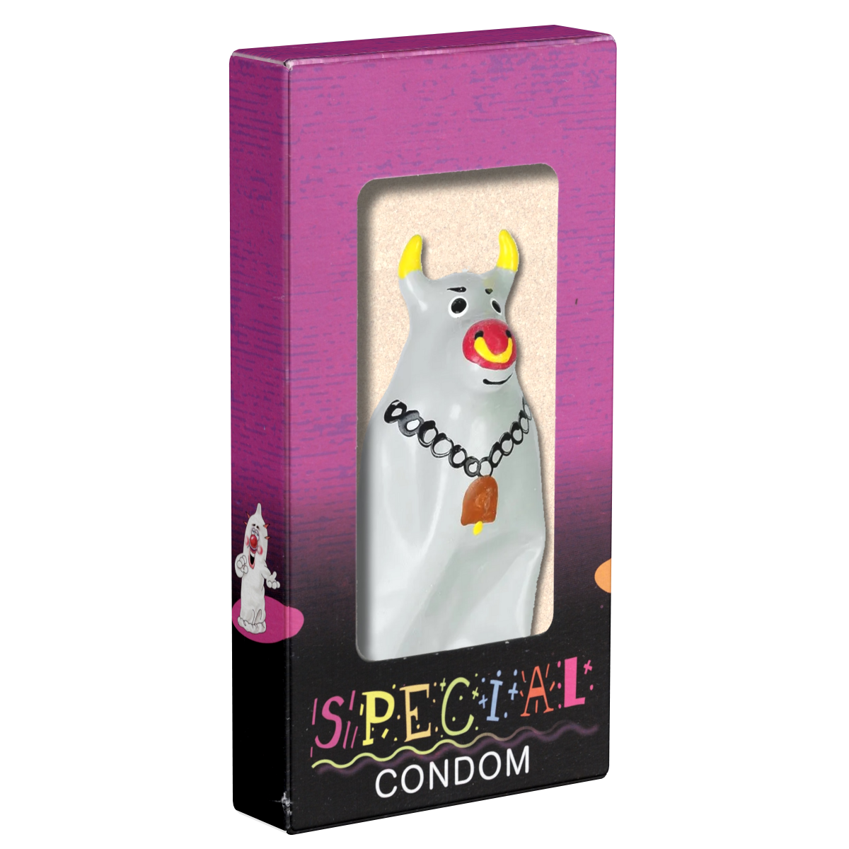 XL novelty condom with figure «Bull», 1 piece, hand-painted