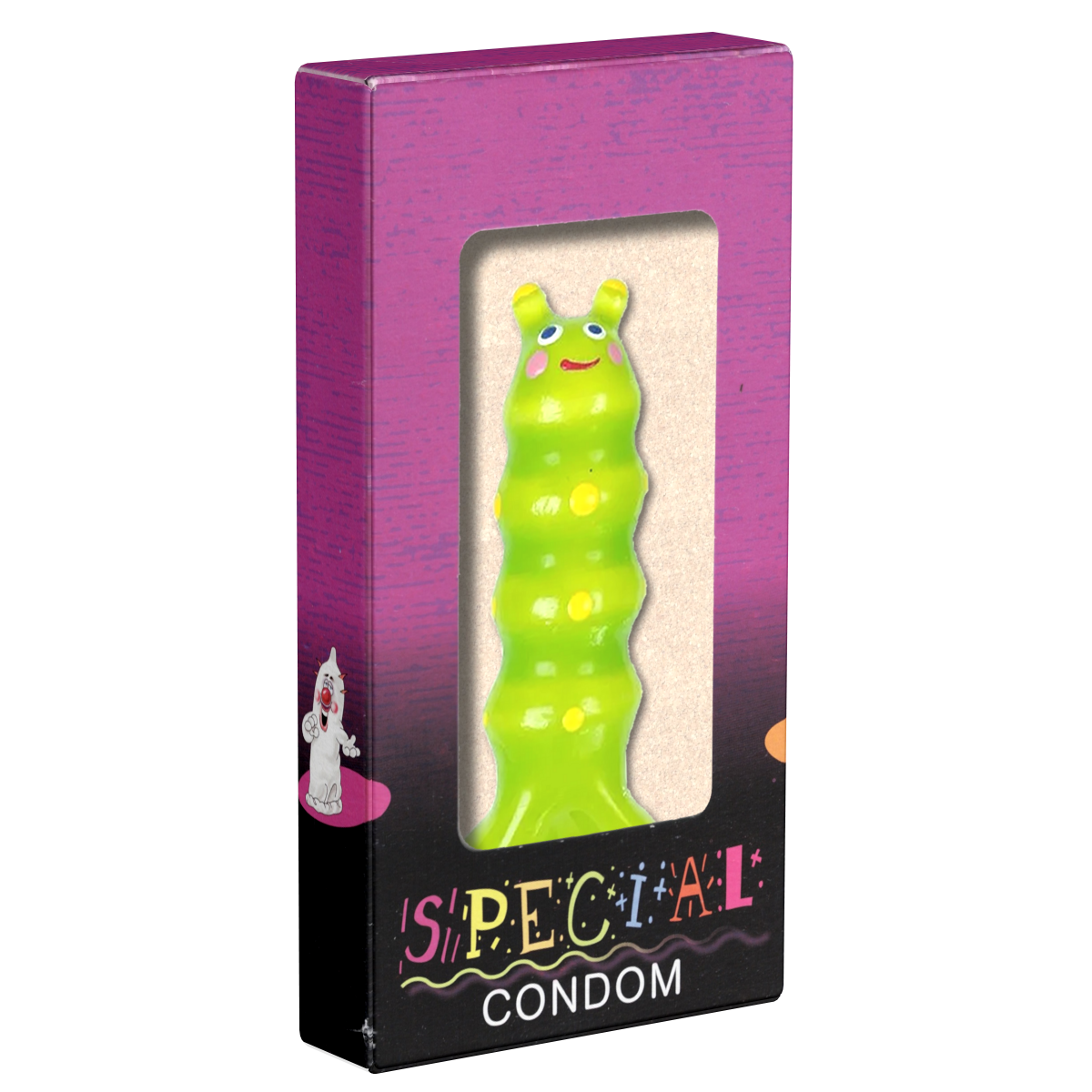 XL novelty condom with figure «Worm», 1 piece, hand-painted