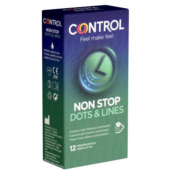 Control «Non Stop (Dots & Lines)» 12 gerippt/genoppte Kondome für längere Liebe