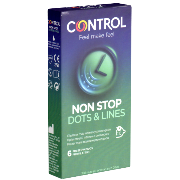 Control «Non Stop (Dots & Lines)» 6 gerippt/genoppte Kondome für längere Liebe