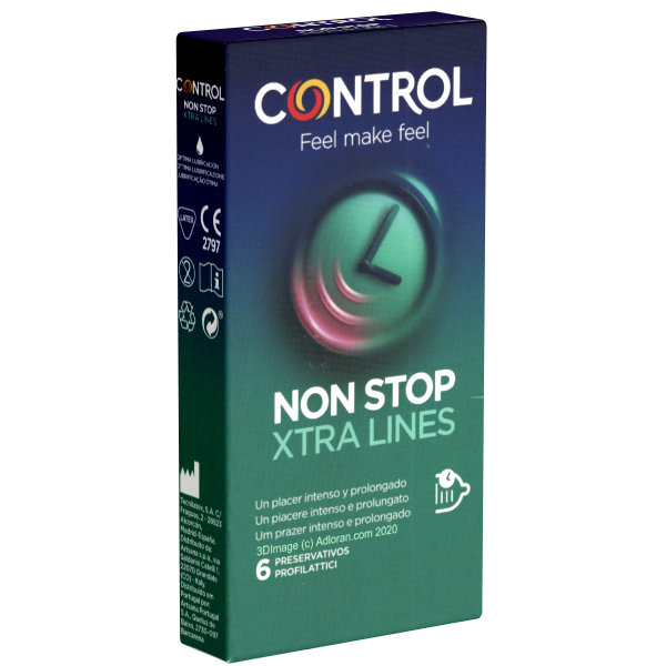Control «Non Stop Xtra Lines» 6 gerippte Kondome für längere Liebe