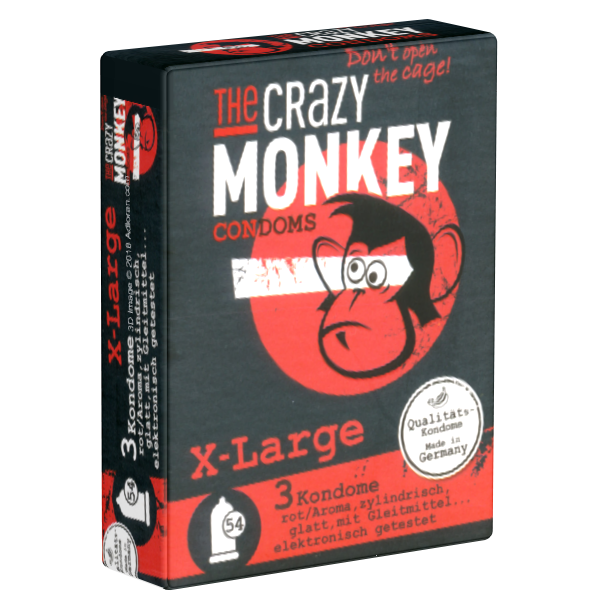 Crazy Monkey «X-Large» 3 large red condoms with strawberry flavour