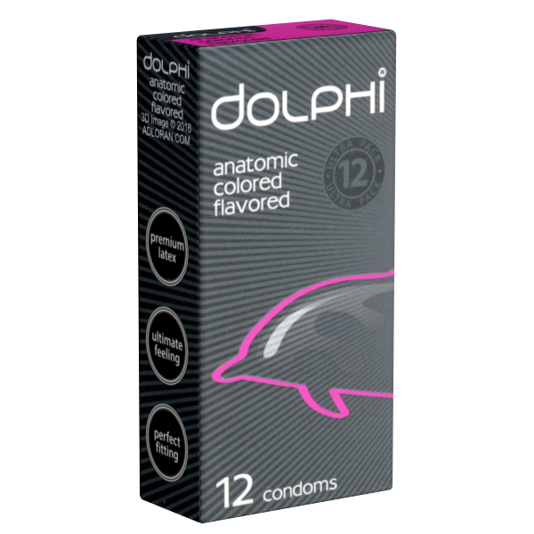 Dolphi «Anatomic Colored Flavored» 12 tasty anatomical condoms with strawberry flavour