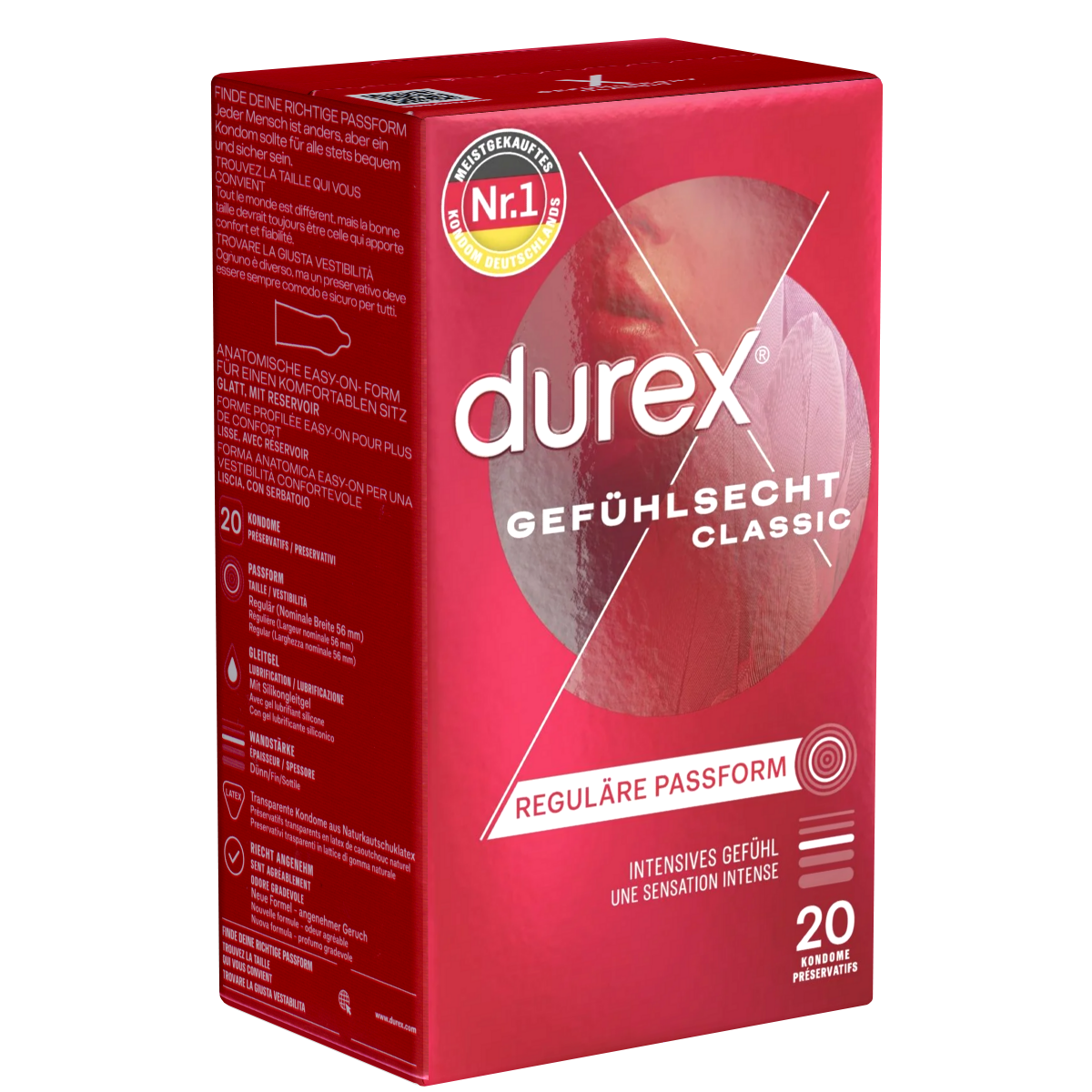 Durex «Gefühlsecht Classic» 20 hauchzarte Markenkondome mit Easy-On™-Passform