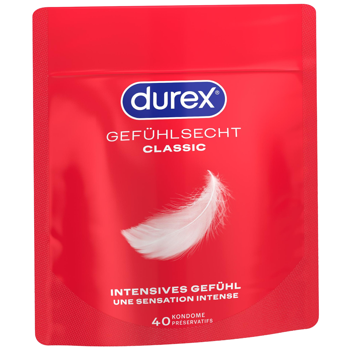 Durex «Gefühlsecht Classic» 40 hauchzarte Markenkondome mit Easy-On™-Passform, Vorteilspack