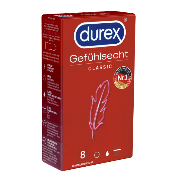 Durex «Gefühlsecht Classic» (Thin Feel) 8 ultra thin quality condoms with Easy-On™ shape