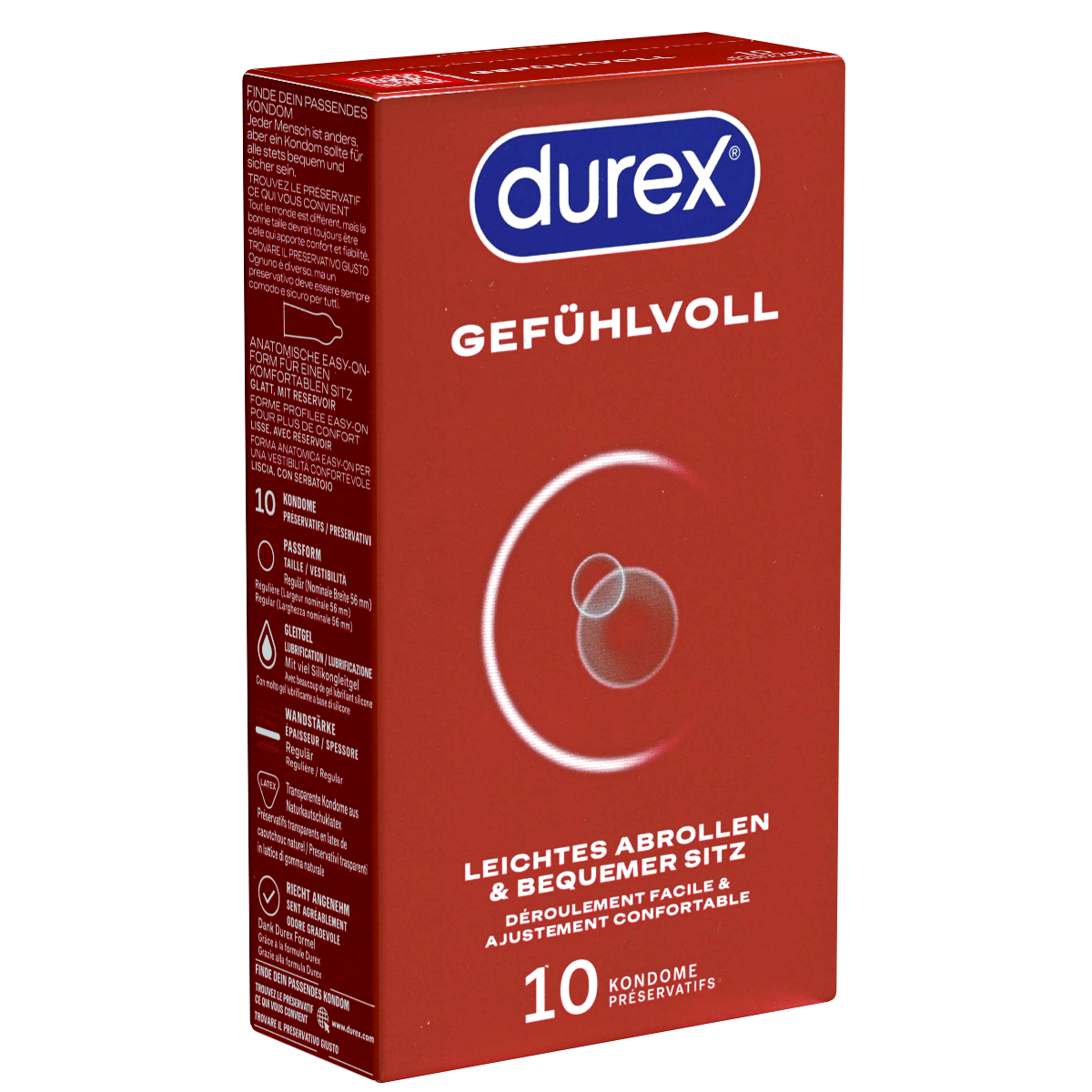 Durex «Gefühlvoll» 10 thin natural rubber latex condoms with Easy-On™ fit
