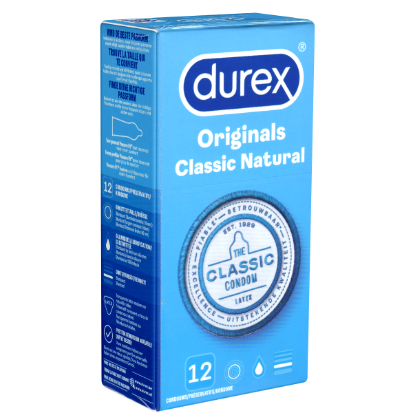 Durex «Classic Natural» 12 quality condoms with anatomical Easy-On™ shape for easy handling