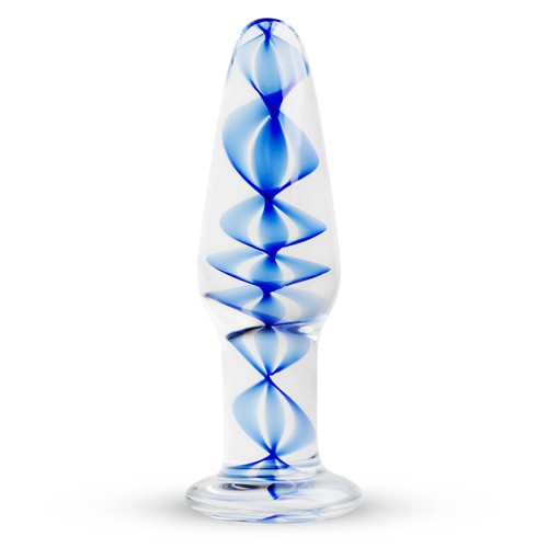 Gildo «Handmade Glass Buttplug» No. 23, handmade glass butt plug with a blue spiral