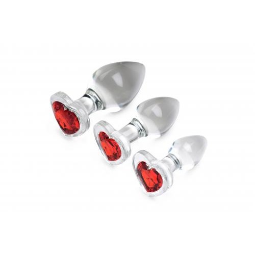 Booty Sparks «Red Heart Set» 3 anal plugs made of glass - ideal for temperature games