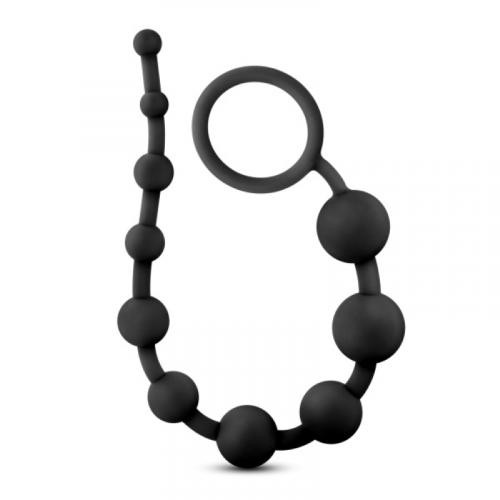Anal Adventures PLATINUM «Silicone Anal Beads» black, anal beads with loop for easy inserting and extraction