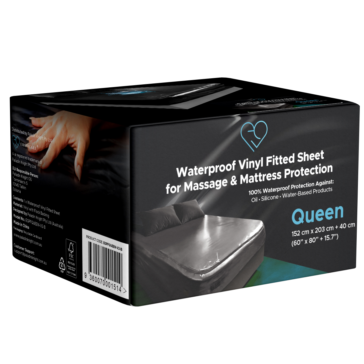 EROTICGEL «Massage Sheet - QUEEN v2 BLACK» NURU Vinyl Spannbettlaken für Massagen und als Matratzenschutz