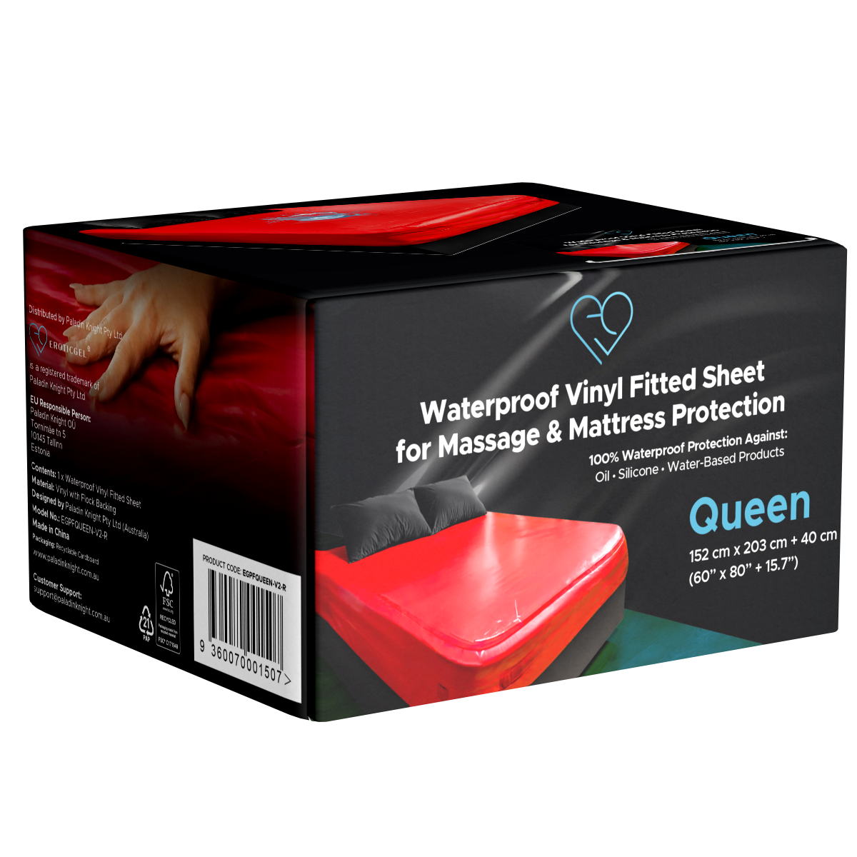 EROTICGEL «Massage Sheet - QUEEN v2 RED» NURU Vinyl Spannbettlaken für Massagen und als Matratzenschutz