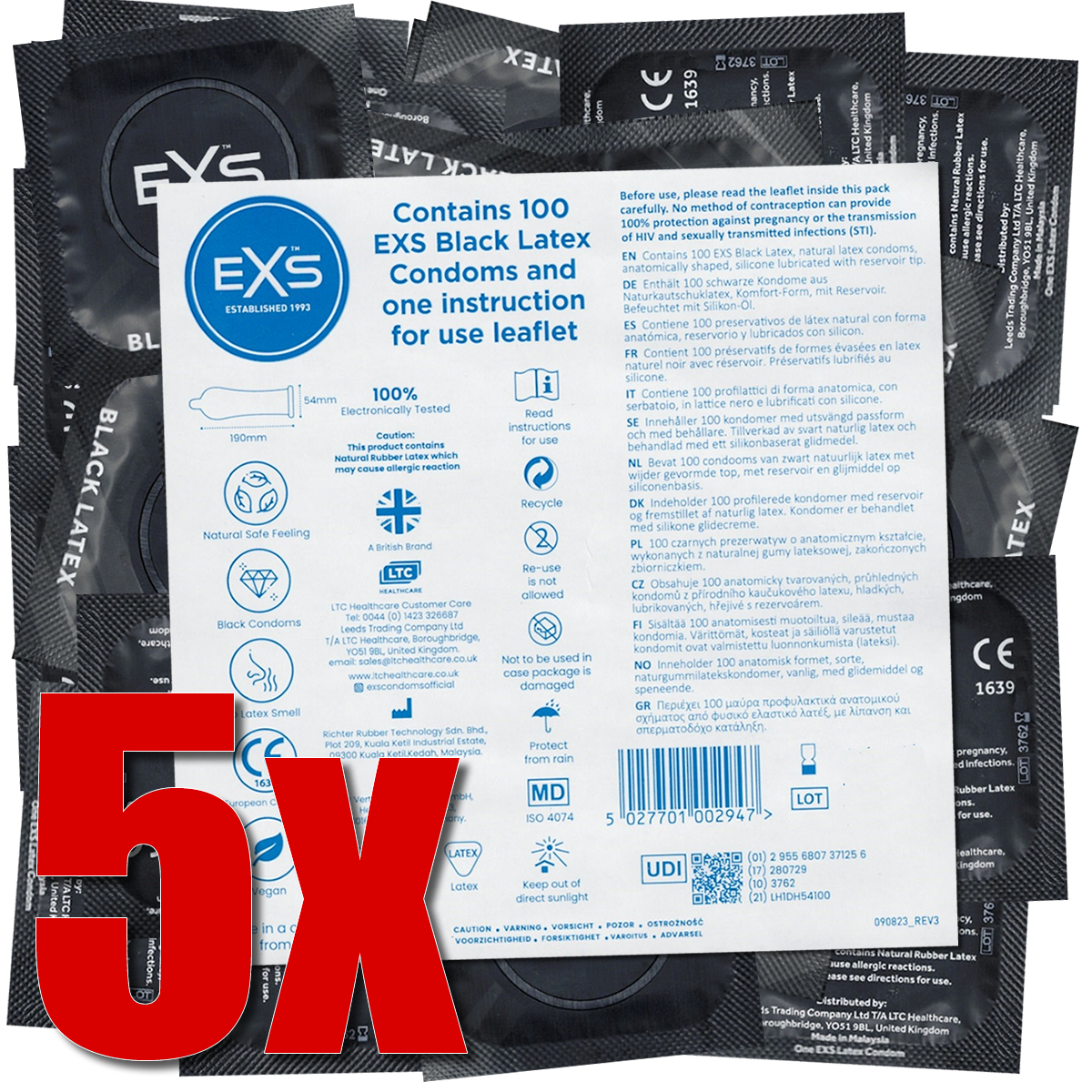 EXS Mega-Pack: Black Latex, 5x100 condoms