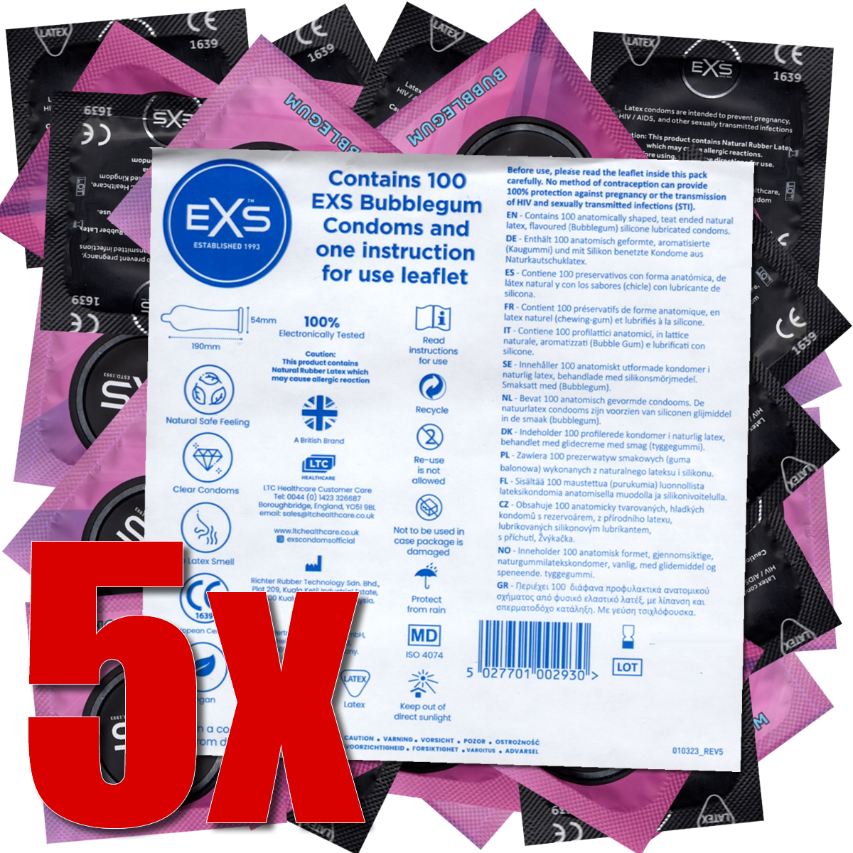 EXS Mega-Pack: Bubblegum, 5x100 condoms