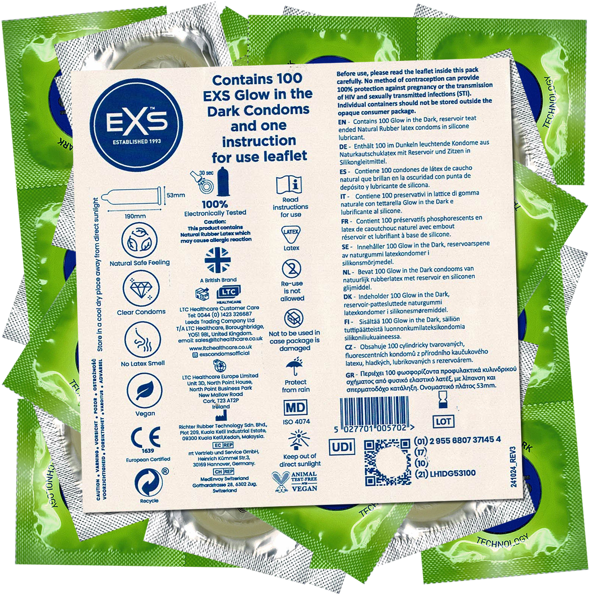 EXS Vorratsbeutel «Glow in the Dark Condoms» 100 Leuchtkondome