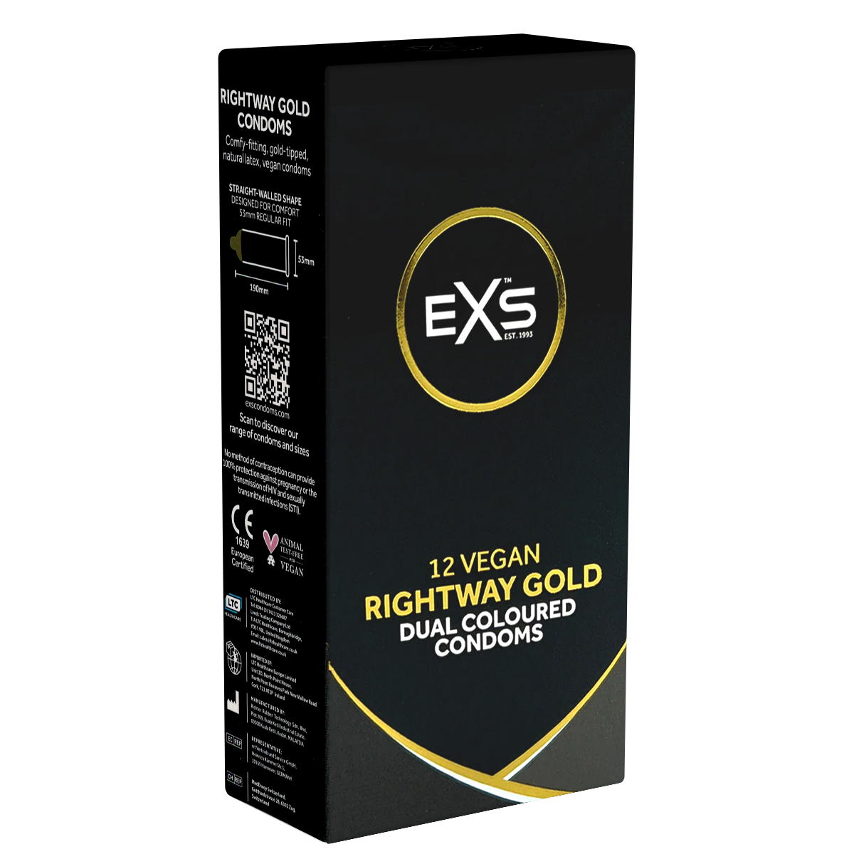 EXS «Rightway Gold» 12 zweifarbige Kondome für einfaches Überziehen - auch für Anfänger geeignet