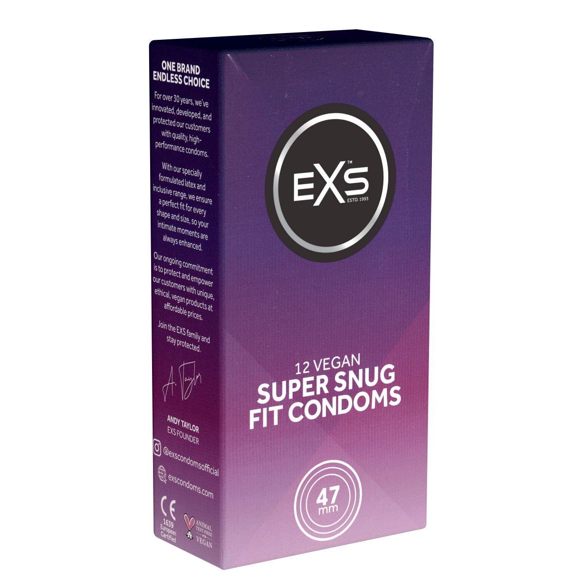 EXS «Super Snug Fit» Closer Fitting - 12 ganz schmale Kondome, 47mm, vegan