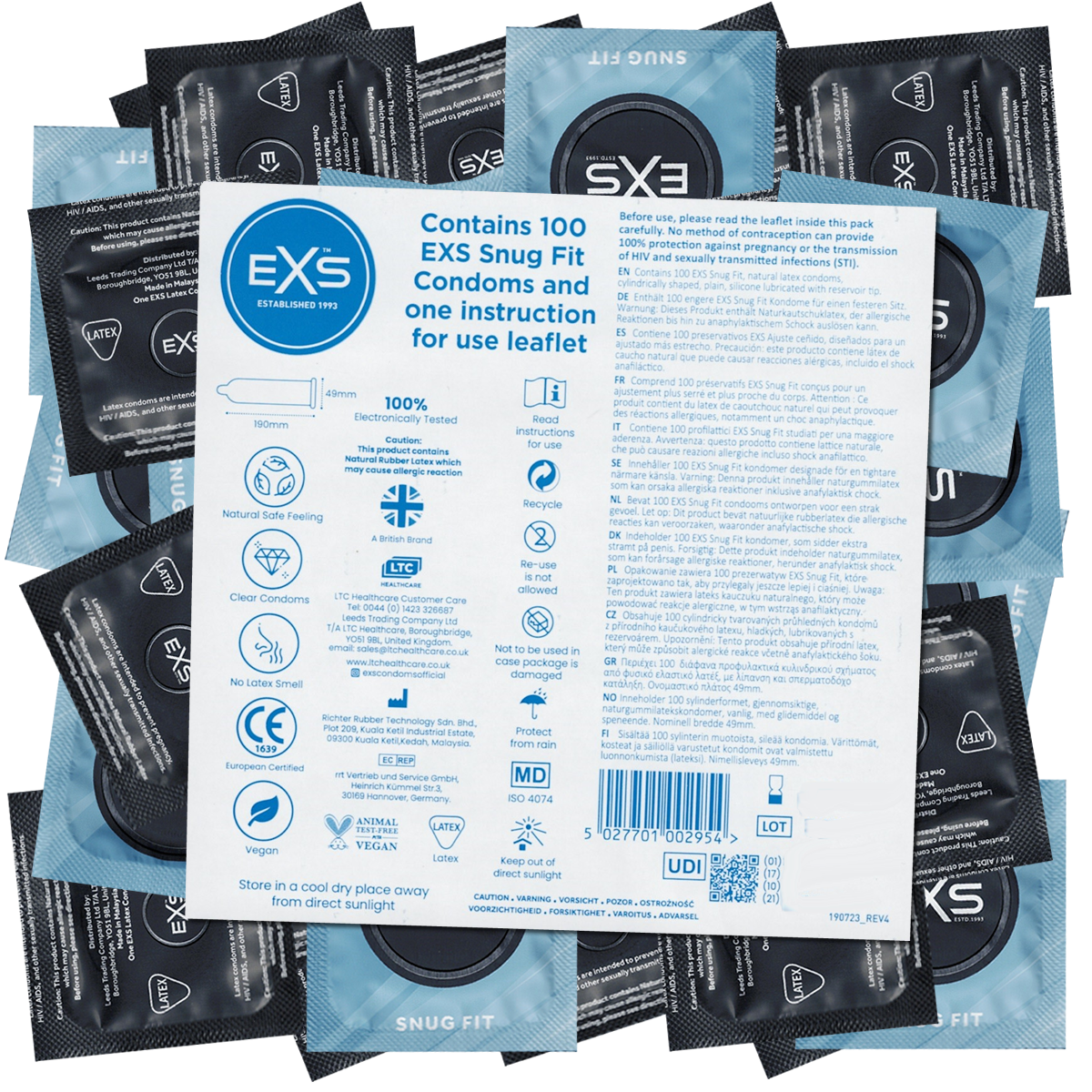 EXS «Snug Fit» Closer Fitting, 100 extra small condoms for a tighter fit, bulk pack