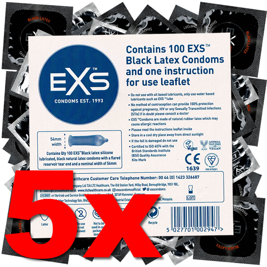 EXS Mega-Pack: Black Latex, 5x100 condoms