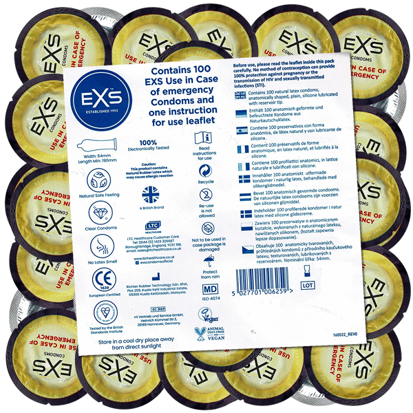 EXS «Emergency» 100 emergency condoms in circular foils, bulk pack