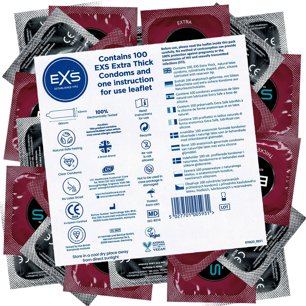 EXS «Extra Thick» 100 strong condoms for your safety plus, bulk pack