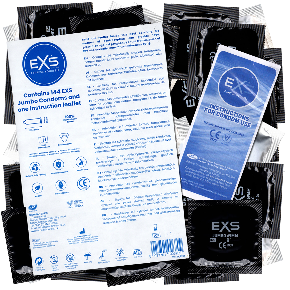 EXS «Jumbo 69» 144 extremely wide condoms for the real large penis, bulk pack