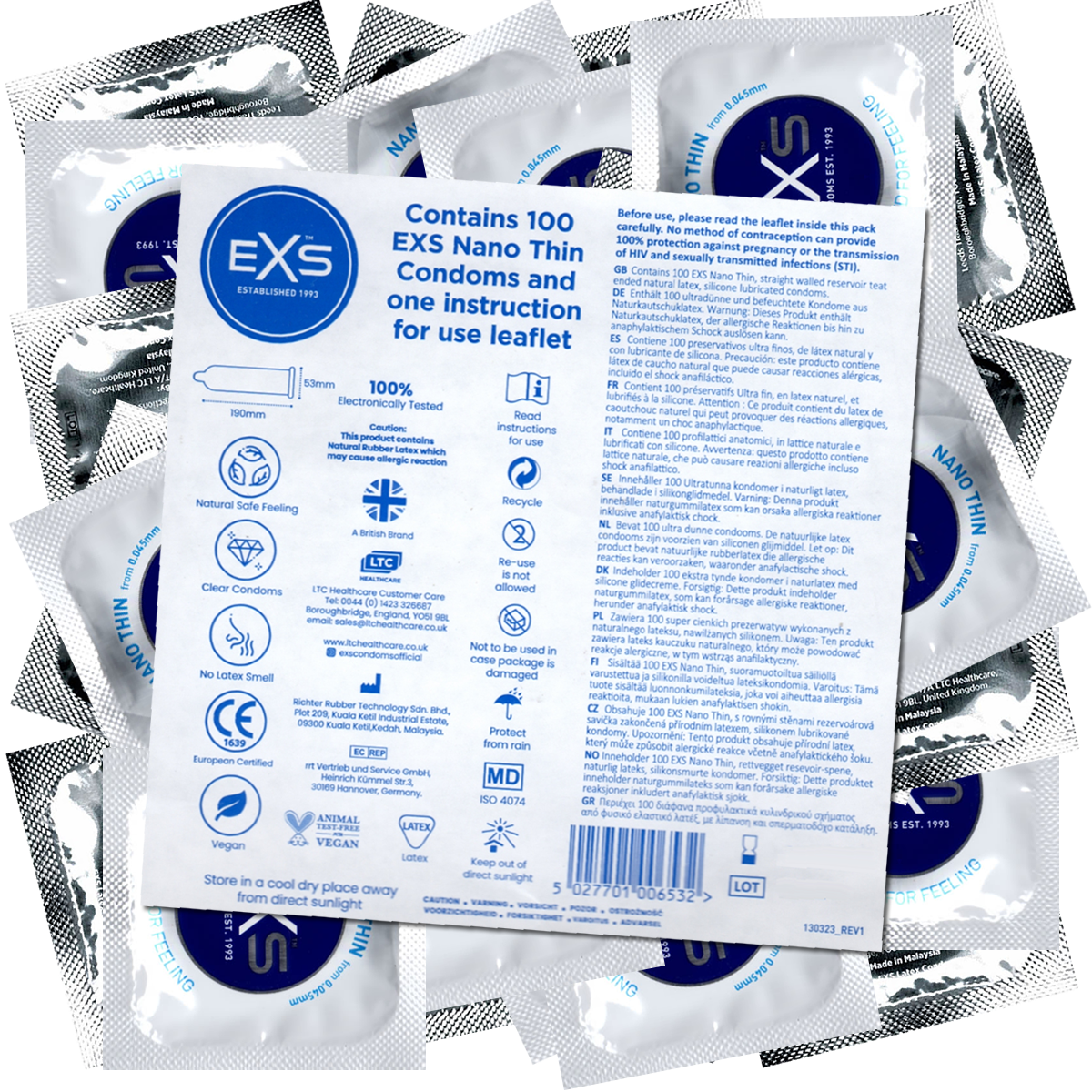 EXS «Nano Thin» 100 super thin condoms with the thinnest wall thickness, bulk pack